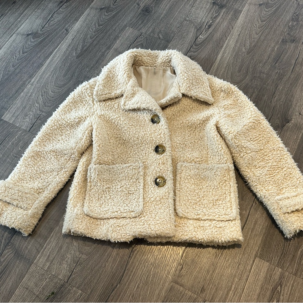Women’s Free People So Soft Cozy Peacoat XS XSmall cream teddy jacket